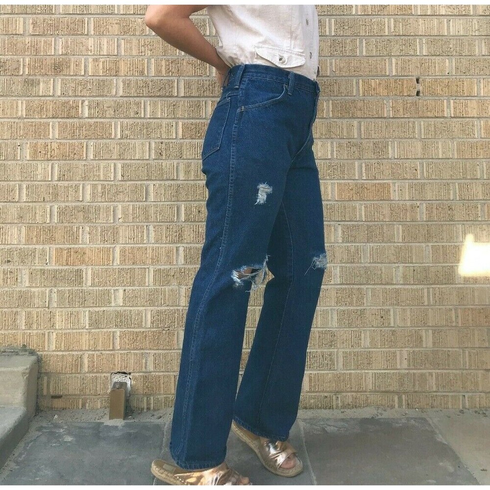 Vtg 80s Rustler wide leg dark wash flare‎ jeans 28.5" dark denim casual everyday